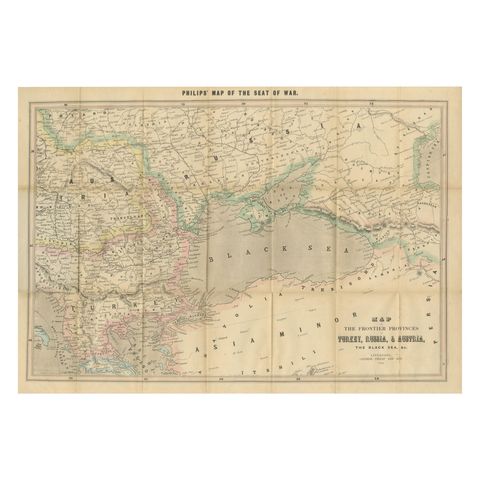 Philips Map of the Seat of War 1854, Black Sea, Turkey & Russia Antique Map
