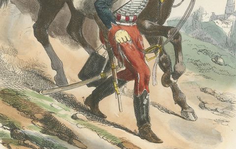 Garde d’Honneur, Imperial Guard Soldier, Hand-Colored Military Print, 1843, close-up 1