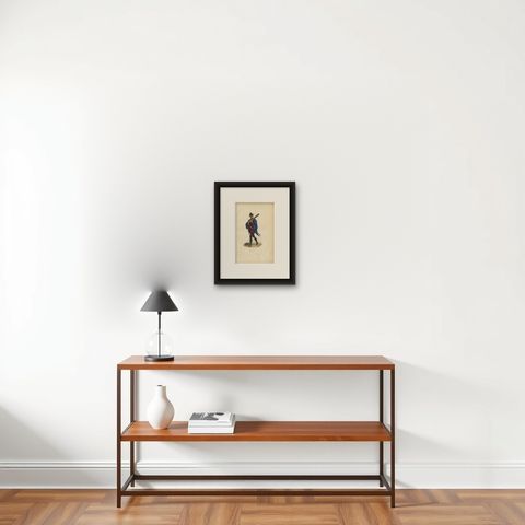 Antique Print of a Japanese Soldier, 1843, shown framed on a wall