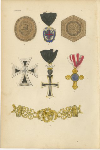 Orders of Austria, Veteran Badges and Crosses, Plate V, Wood Engraving, 1844, view 2