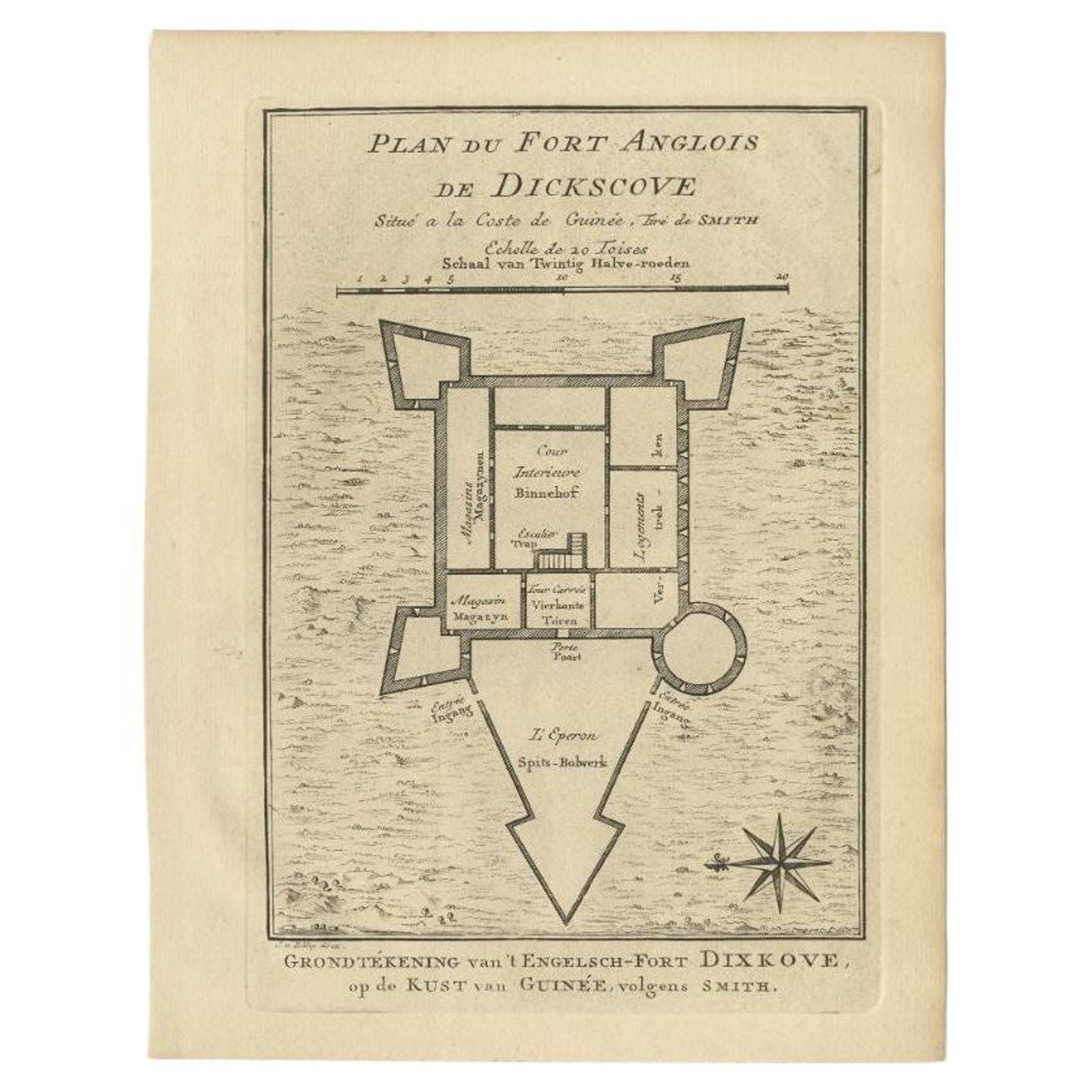 Antique Print of Fort Metal Cross or Dixcove, Ghana