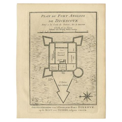 Antique Print of Fort Metal Cross or Dixcove, Ghana