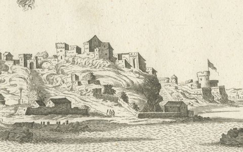 Milazzo (Melazzo), Sicily, Siege of 1718, Antique Engraving, circa 1720, close-up 3
