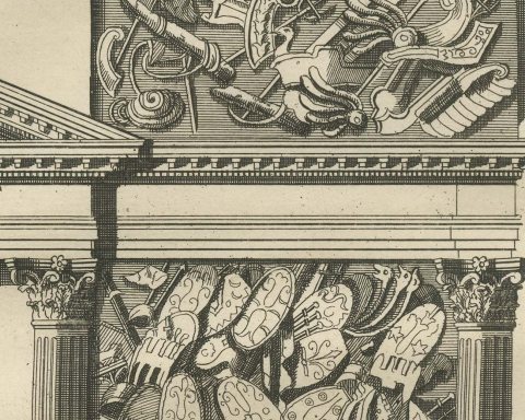 Roman Military Crowns and an Arch of Three Openings, Montfaucon, 1722, close-up 1