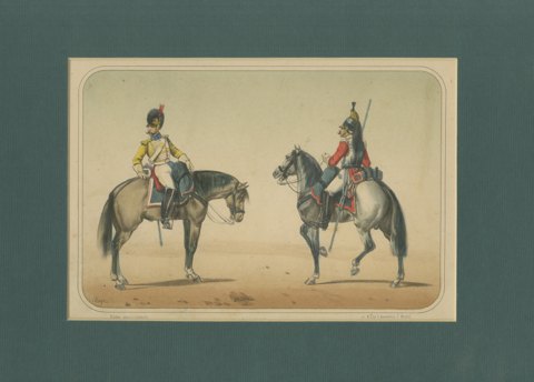 Spanish Cavalry Troopers in Bearskin Cap and Crested Helmet, Villegas, 1861, view 2