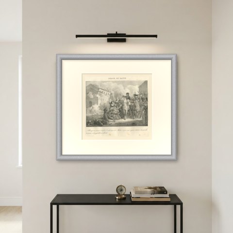 The Taking of Pavia, the Archbishop of Milan, Antique Madou Lithograph, 1827, shown framed on a wall