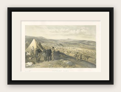 Antique Print of the Cavalry Camp 'Crimean War' by W. Simpson, 1855, shown framed