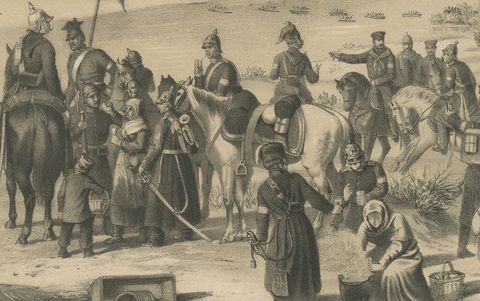 German Lithograph of the Schleswig War Crossing at the Schlei Near Arnis, 1864, close-up 2