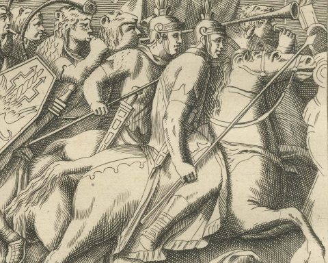 Roman Cavalry Battle Reliefs from Constantine's Arch, Montfaucon, 1722, close-up 2