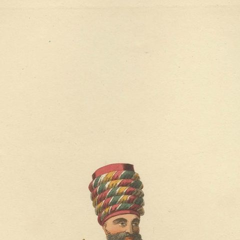Antique Print of an Spahi, from The Military Costume of Turkey 1818, close-up 1