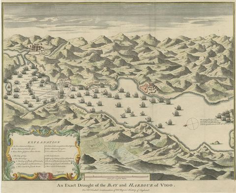 Antique Print of the Battle in 1702 of Vigo Bay or Rande, Galicia, Spain, view 3