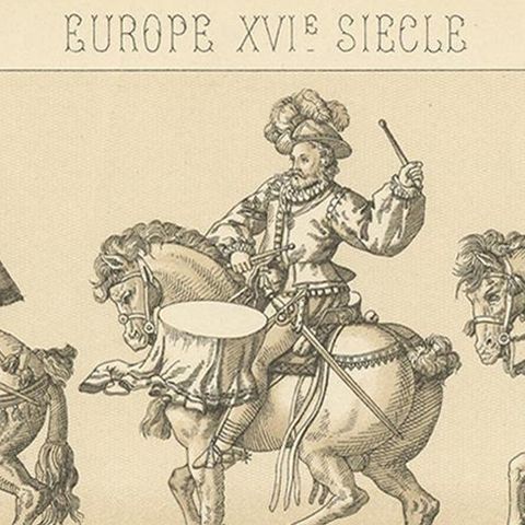 Pl. 57 Antique Print of European 16th Century Battle Costumes by Racinet, close-up 1