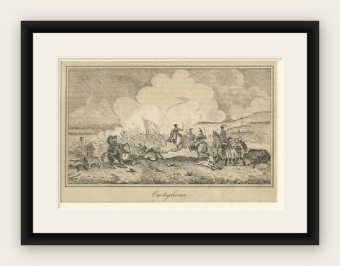 Napoleon Beating Austrians The Battle of Castiglione Italy Old Print, 1800, shown framed