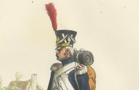 Napoleonic Imperial Guard Grenadiers, Officer and Soldier, French Prints, 1843, close-up 2