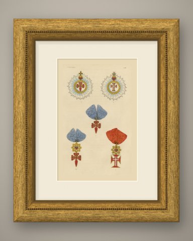 Orders of Portugal, Orders of Christ and Santiago, Plate LVII, 1844, shown framed