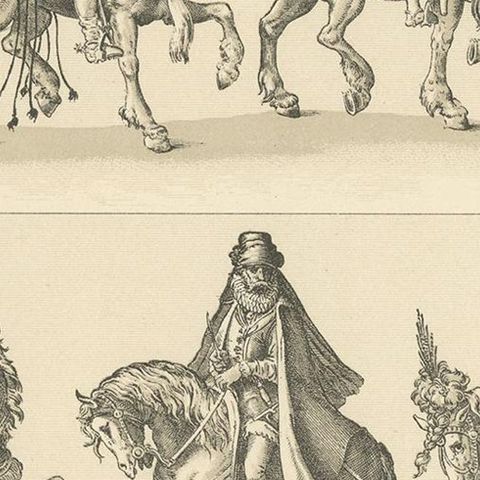 Pl 56 Antique Print of European 16th Century Battle Costumes by Racinet, close-up 2