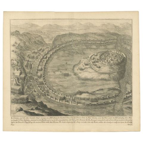 Antique Roman Battle Print of Comius's Camp by Duncan, c.1753