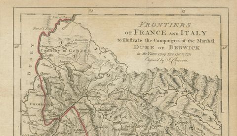 Frontiers of France and Italy, Duke of Berwick Campaigns Map, 1707–1712, close-up 1
