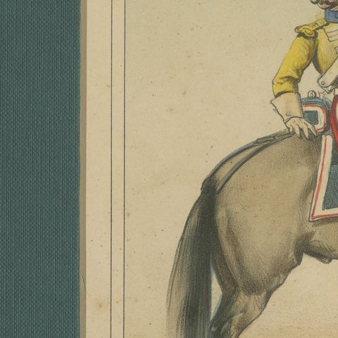 Spanish Cavalry Lithograph by José Villegas: Lancer and Officer, 1861, close-up 6