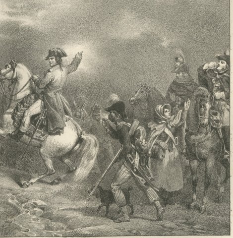 Combat of Tarvis, Battle above the Clouds, Antique Madou Lithograph, 1827, close-up 2