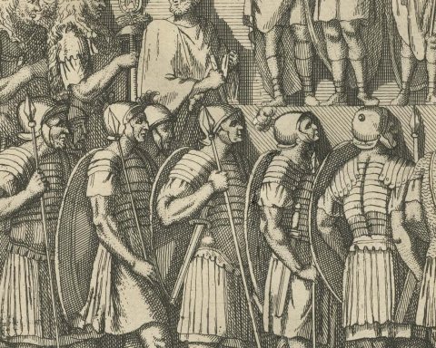 Roman Army at a Tribunal and a Bridge of Boats, Montfaucon, 1722, close-up 2