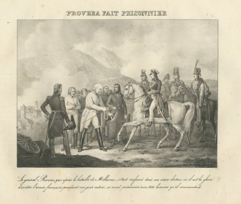 General Provera Surrenders after Millesimo, Antique Madou Lithograph, 1827