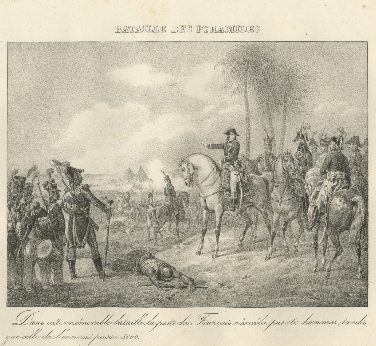 Battle of the Pyramids, Napoleon in Egypt, Antique Madou Lithograph, 1827