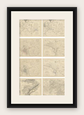 Set of 8 Battle Plans, Rivoli, Arcole, Mantua, Marengo, Hohenlinden, 1852, shown framed