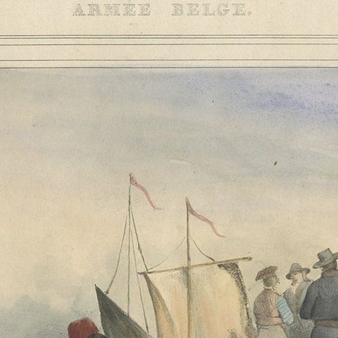 Handcolored Antique Print of the Marine Administration of the Belgium Army, 1833, close-up 1