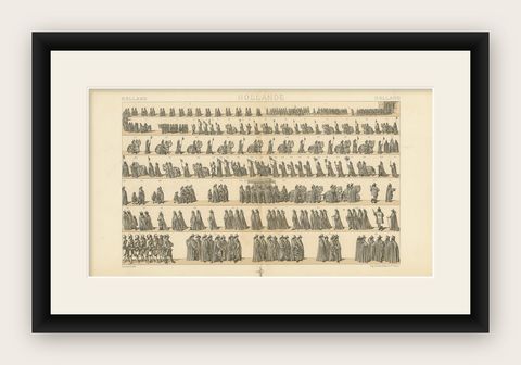 Pl. 149 Antique Print of Holland Military Parade by Racinet, 'circa 1880', shown framed