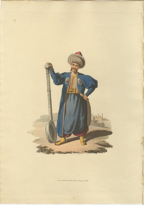 Antique Print of Ladle Bearer, The Military Costume of Turkey, 1818, view 2