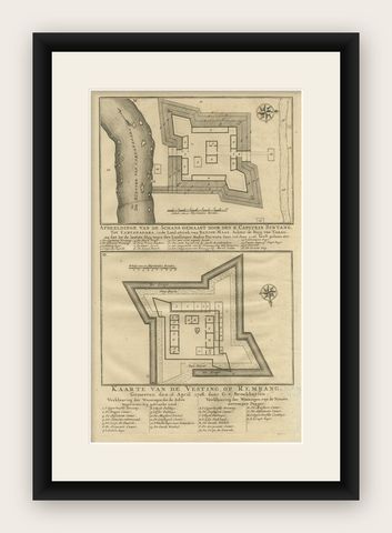 Antique Print of Fortresses in the Banyumas Region by Valentijn, 1726, shown framed