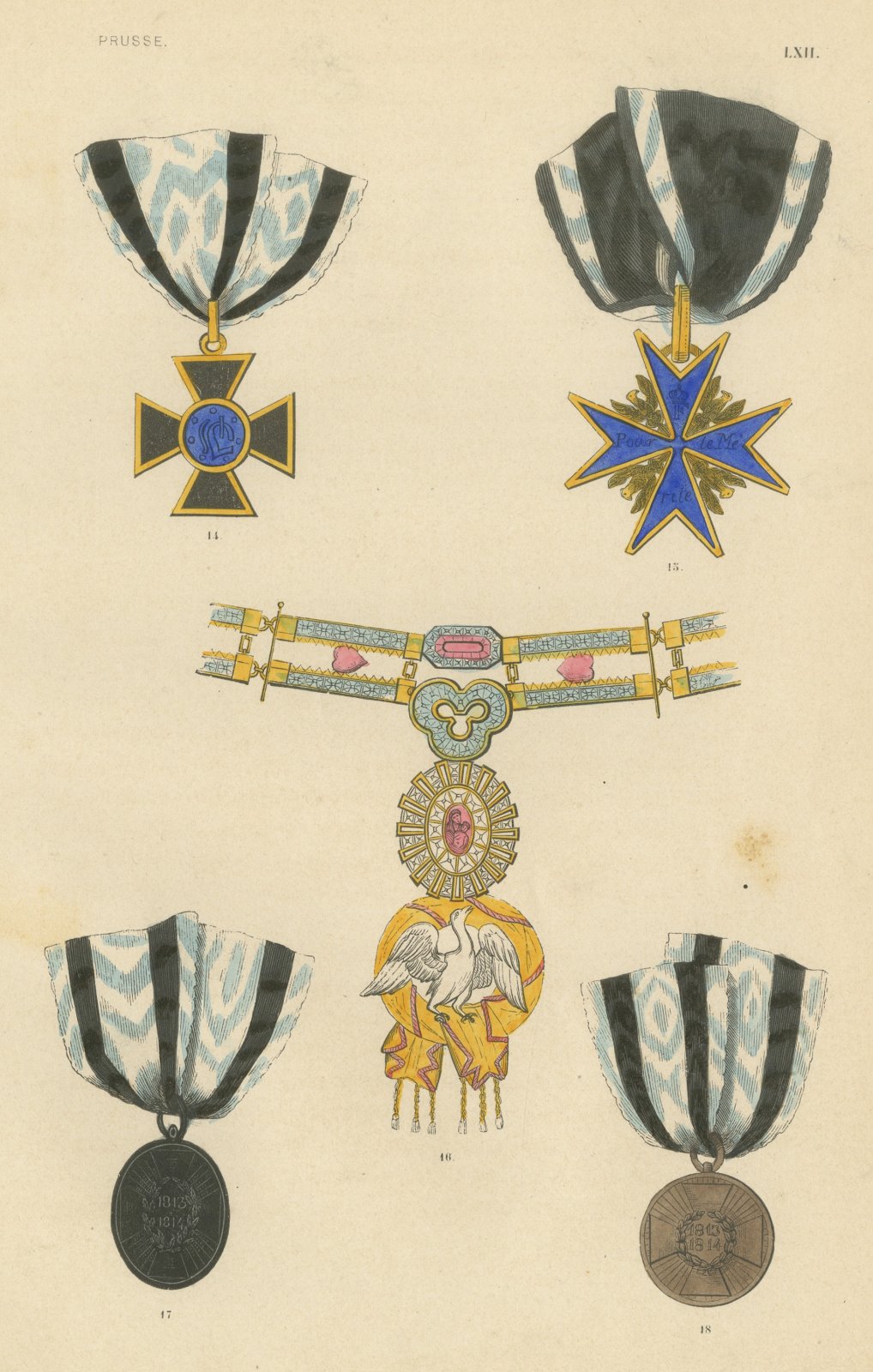 Orders of Prussia, Pour le Mérite Cross and 1813 1814 Medals, Plate LXII, 1844