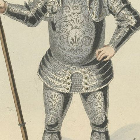 Antique Print of Long-Bellied Armour, 1842, close-up 3