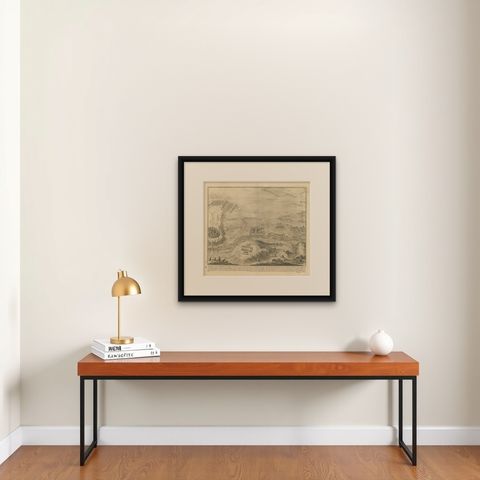 Antique Print of the Battle of Romans near the Sicoris or Segre in France, 1753, shown framed on a wall