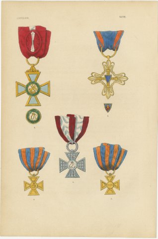 Orders of Lucca, Military Merit Cross and Service Crosses, Plate XLVII, 1844, view 2
