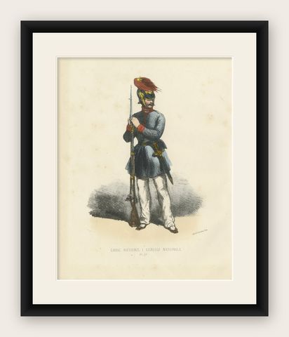 Guardian of Order: Handcolored Print of a National Guard, Plate 37, 1862, shown framed