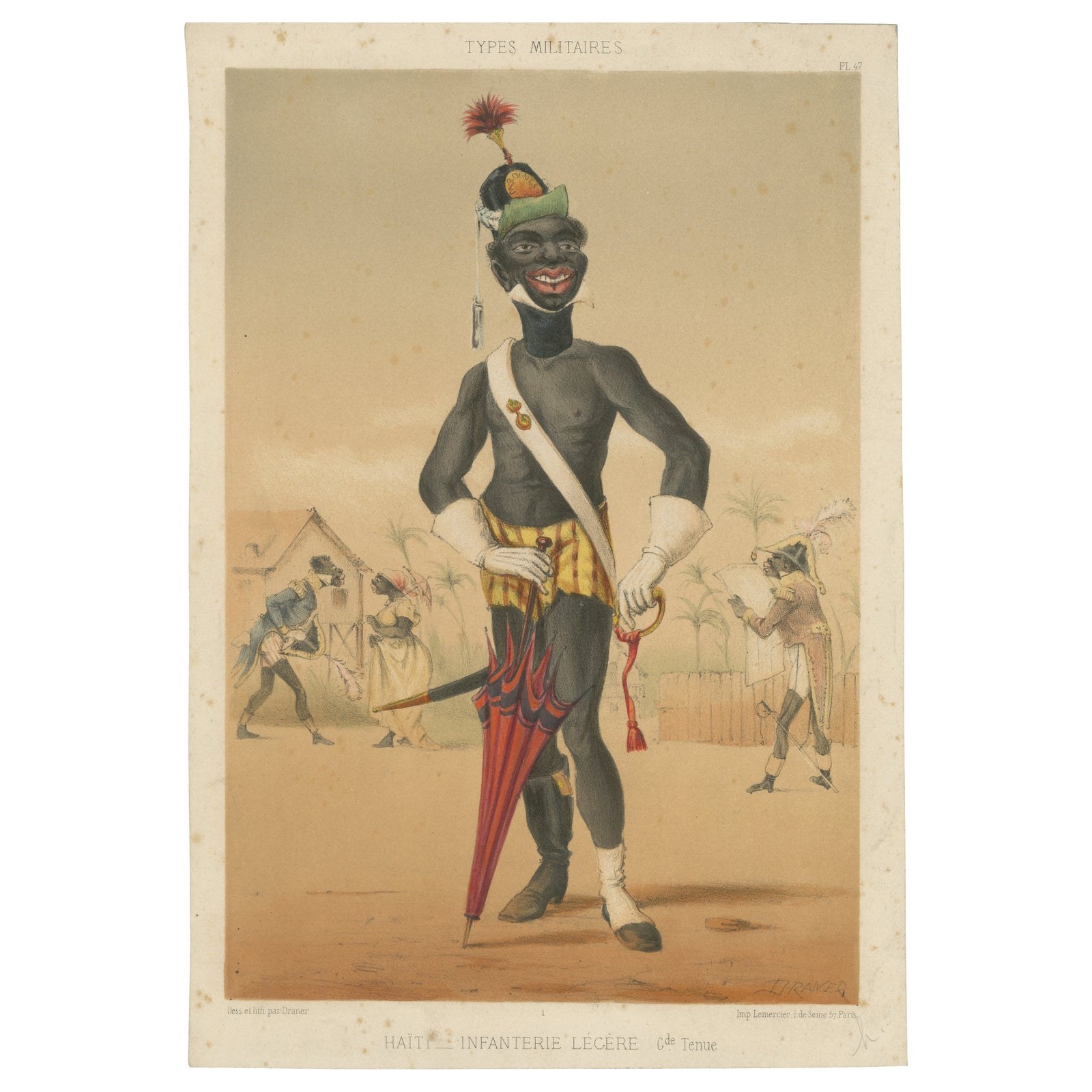 Haiti Light Infantry, Types Militaires, Antique Caricature Lithograph, ca.1862