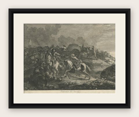 Antique Print of Soldiers Attacking an Ottoman Convoy by Leviez, circa 1778, shown framed