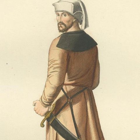 Antique Print of a 15th Century Veronese Military Costume by Bonnard, 1860, close-up 2