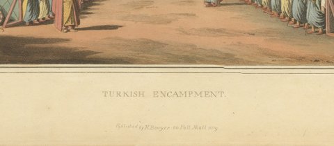 Turkish Encampment with Ceremonial Pavilions, Antique Aquatint, 1809, close-up 3