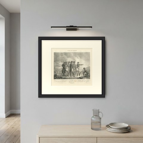 Siege of Toulon, Bonaparte's Artillery, Antique Madou Lithograph, 1827, shown framed on a wall
