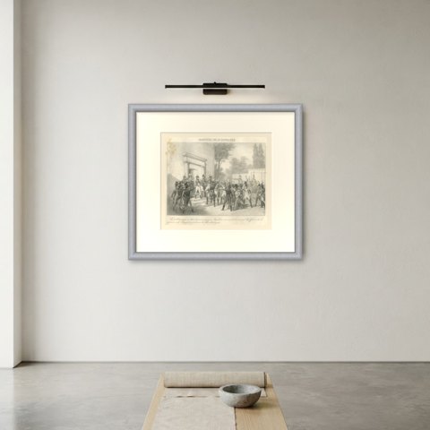 Morning of 18 Brumaire, the Paris Garrison, Antique Madou Lithograph, 1827, shown framed on a wall