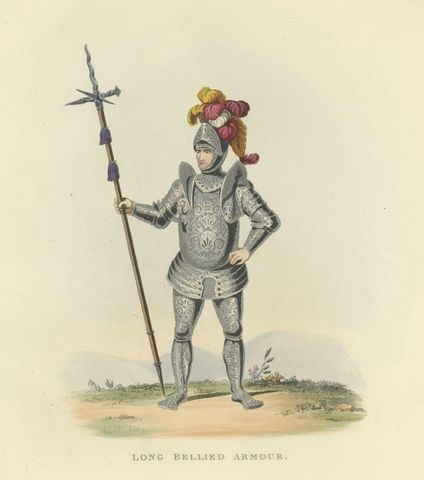 Antique Print of Long-Bellied Armour, 1842, close-up 1