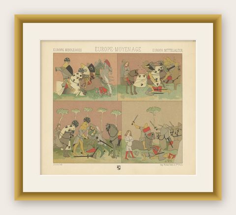 Pl. 18 Antique Print of European Battle Scene by Racinet 'circa 1880', shown framed