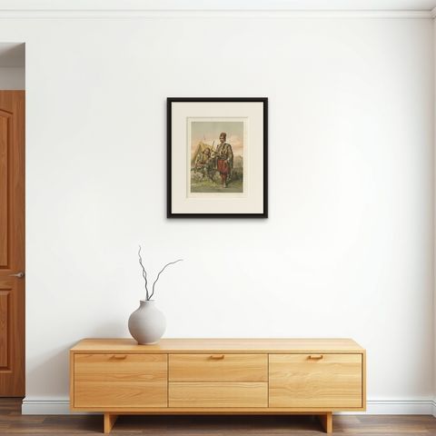 Antique Chromolithographed Print of Croatian Guards, ca.1860, shown framed on a wall