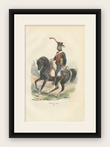 Napoleonic Horse Artillery, French Empire Uniform Plate, Paris 1843, shown framed