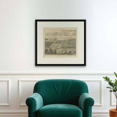 Antique Roman Battle Print of Ptolemy's Camp by Duncan, c.1753, shown framed on a wall