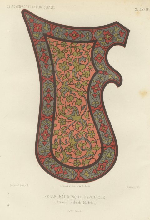Moorish Spanish Saddle, Royal Armory of Madrid, Antique Print, 1851