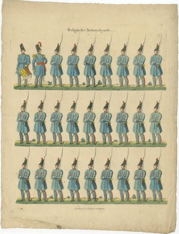 Antique Print of Belgian National Guard, Infantry Drill & Uniforms, c.1830–1840, view 2